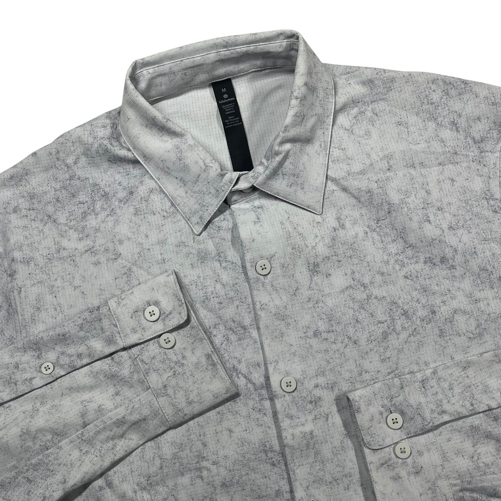 Lululemon Commission Shirt Mens Medium White Particle Camo Long Sleeve Button Up